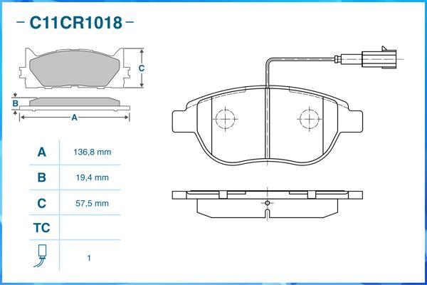 Комплект тормозных колодок дисковый тормоз CWORKS C11CR1018