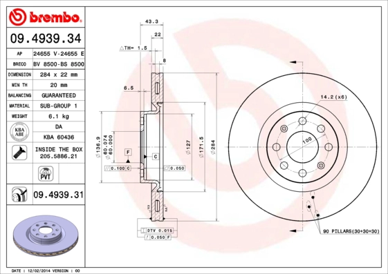 Тормозной диск prime line BREMBO 09.4939.34