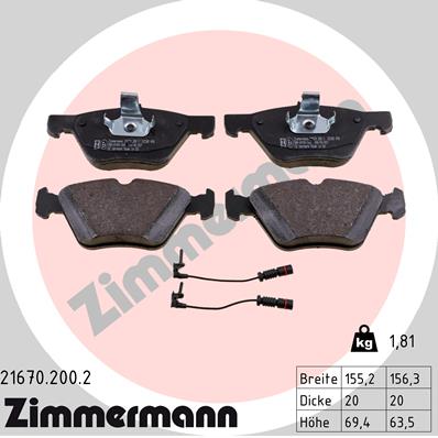 Комплект тормозных колодок дисковый тормоз ZIMMERMANN 21670.200.2