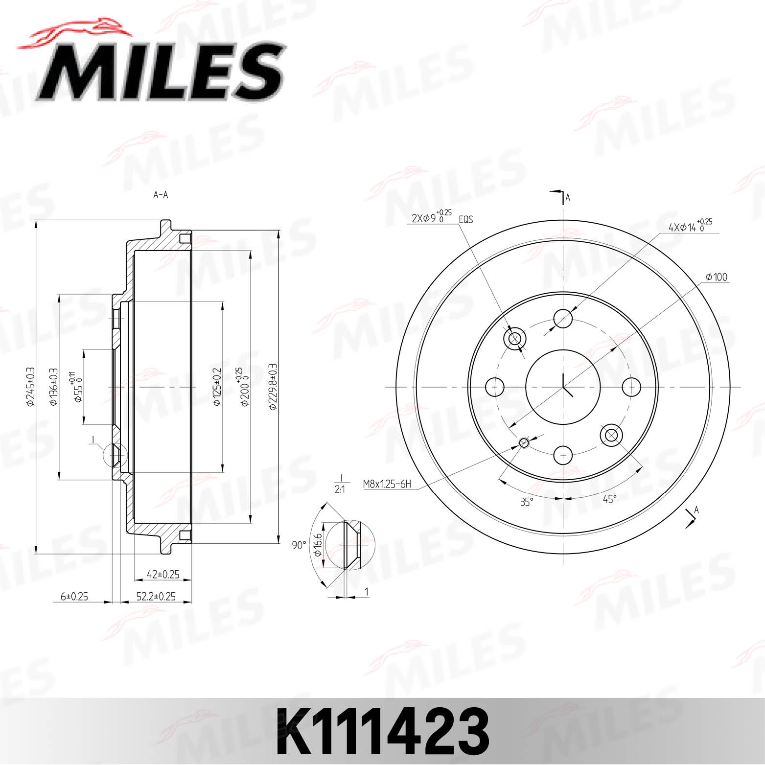 Тормозной барабан MILES K111423