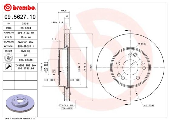 Тормозной диск prime line BREMBO 09.5627.10