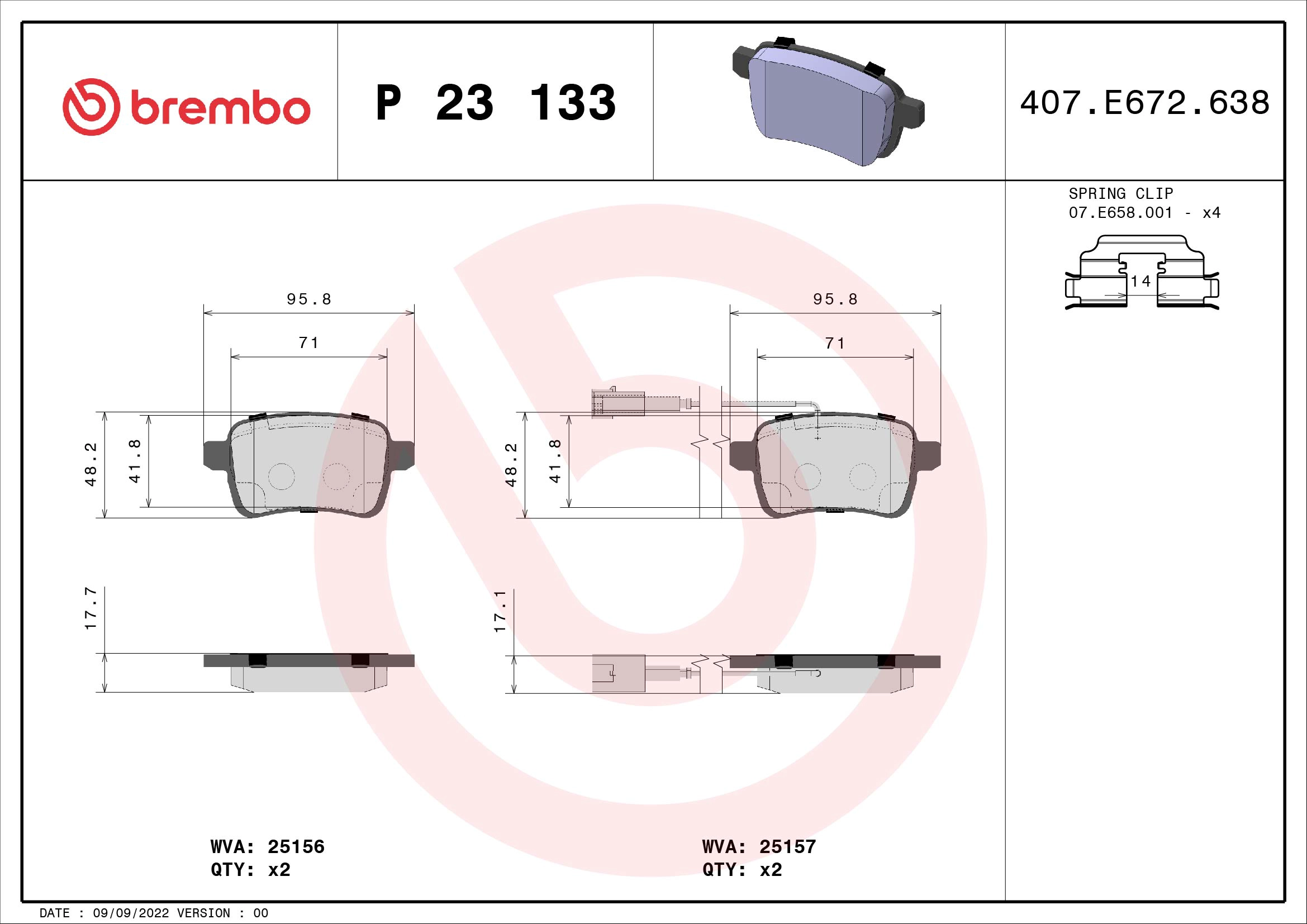 Комплект тормозных колодок дисковый тормоз xtra line BREMBO P 23 133X