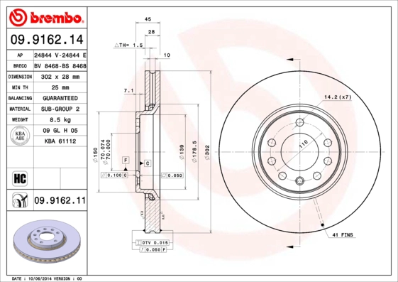 Тормозной диск prime line - uv coated BREMBO 09.9162.11
