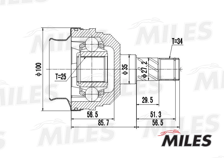 Шарнирный комплект приводной вал MILES GA10022