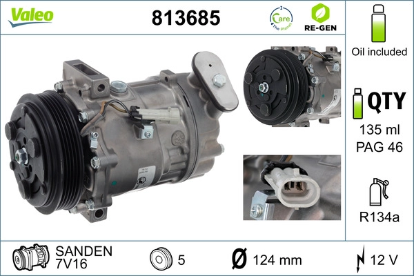 Компрессор кондиционер valeo re-gen remanufactured VALEO 813685