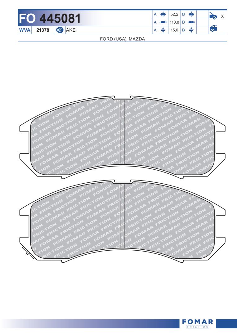 Комплект тормозных колодок дисковый тормоз FOMAR FRICTION FO 445081