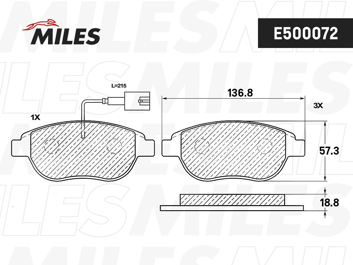 Комплект тормозных колодок дисковый тормоз MILES E500072