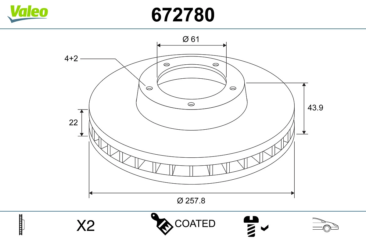 Тормозной диск coated VALEO 672780