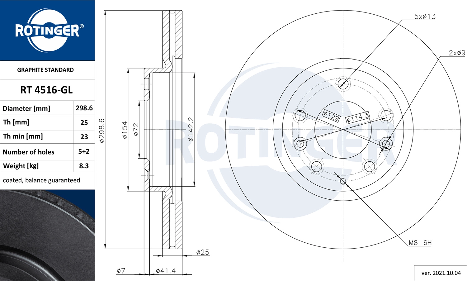 Тормозной диск graphite line ROTINGER RT 4516-GL