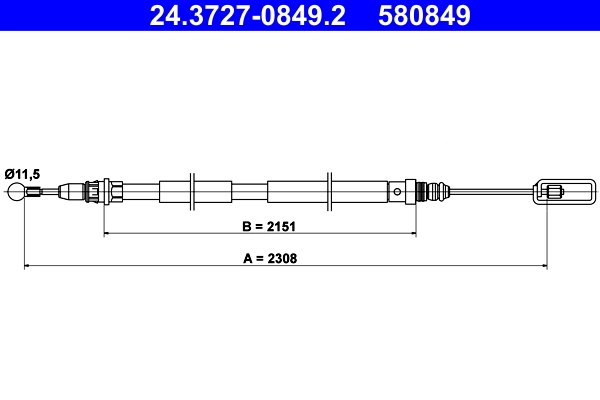 Тросик cтояночный тормоз ATE 24.3727-0849.2
