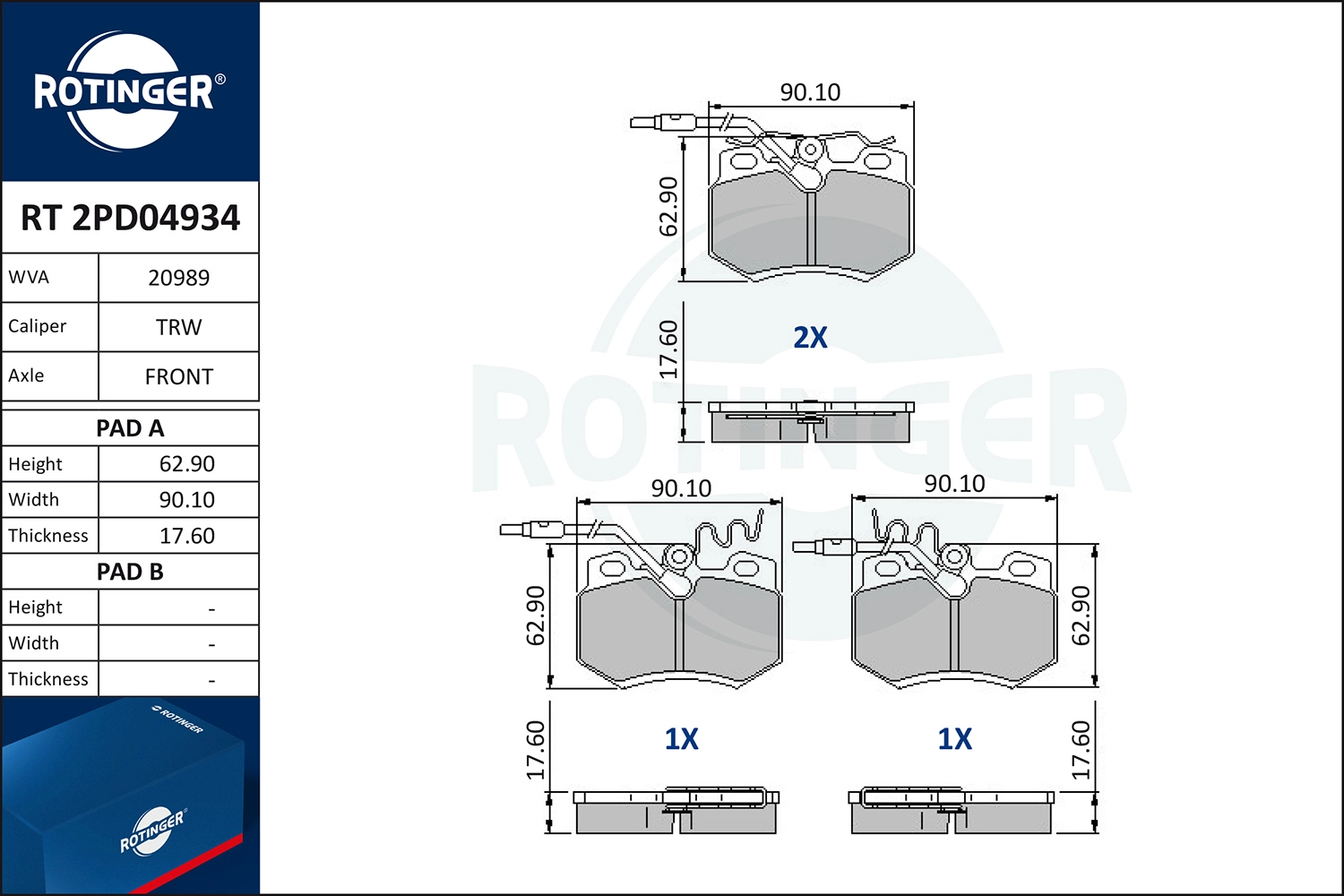 Комплект тормозных колодок дисковый тормоз ROTINGER RT 2PD04934