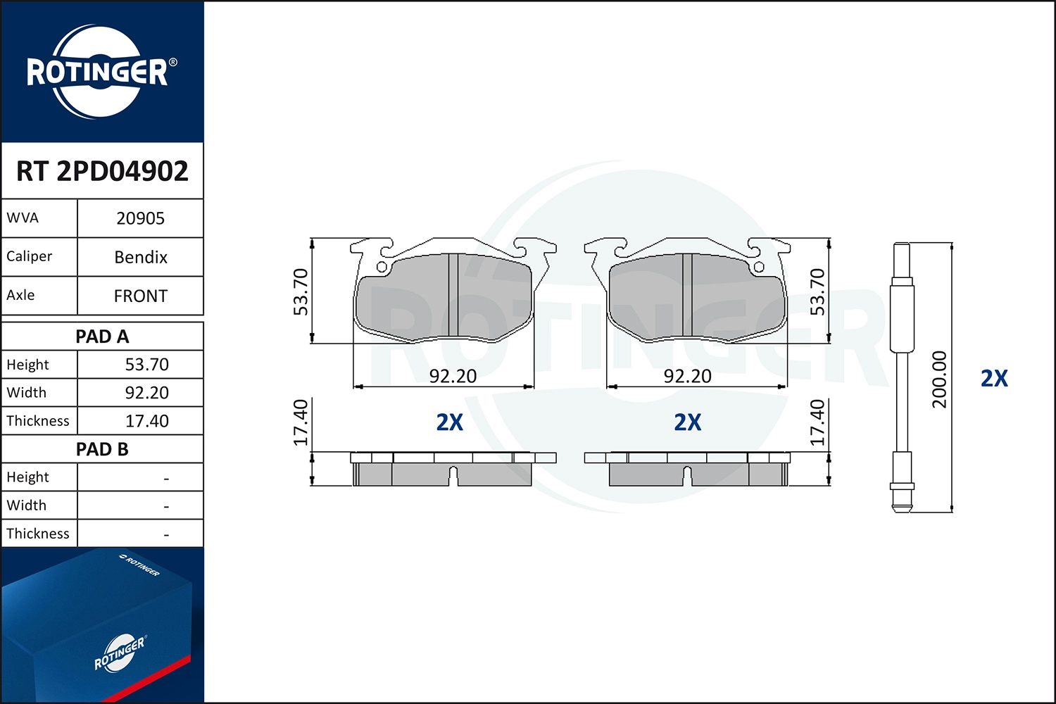 Комплект тормозных колодок дисковый тормоз ROTINGER RT 2PD04902