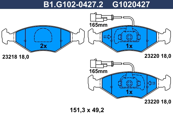 Комплект тормозных колодок дисковый тормоз GALFER B1.G102-0427.2