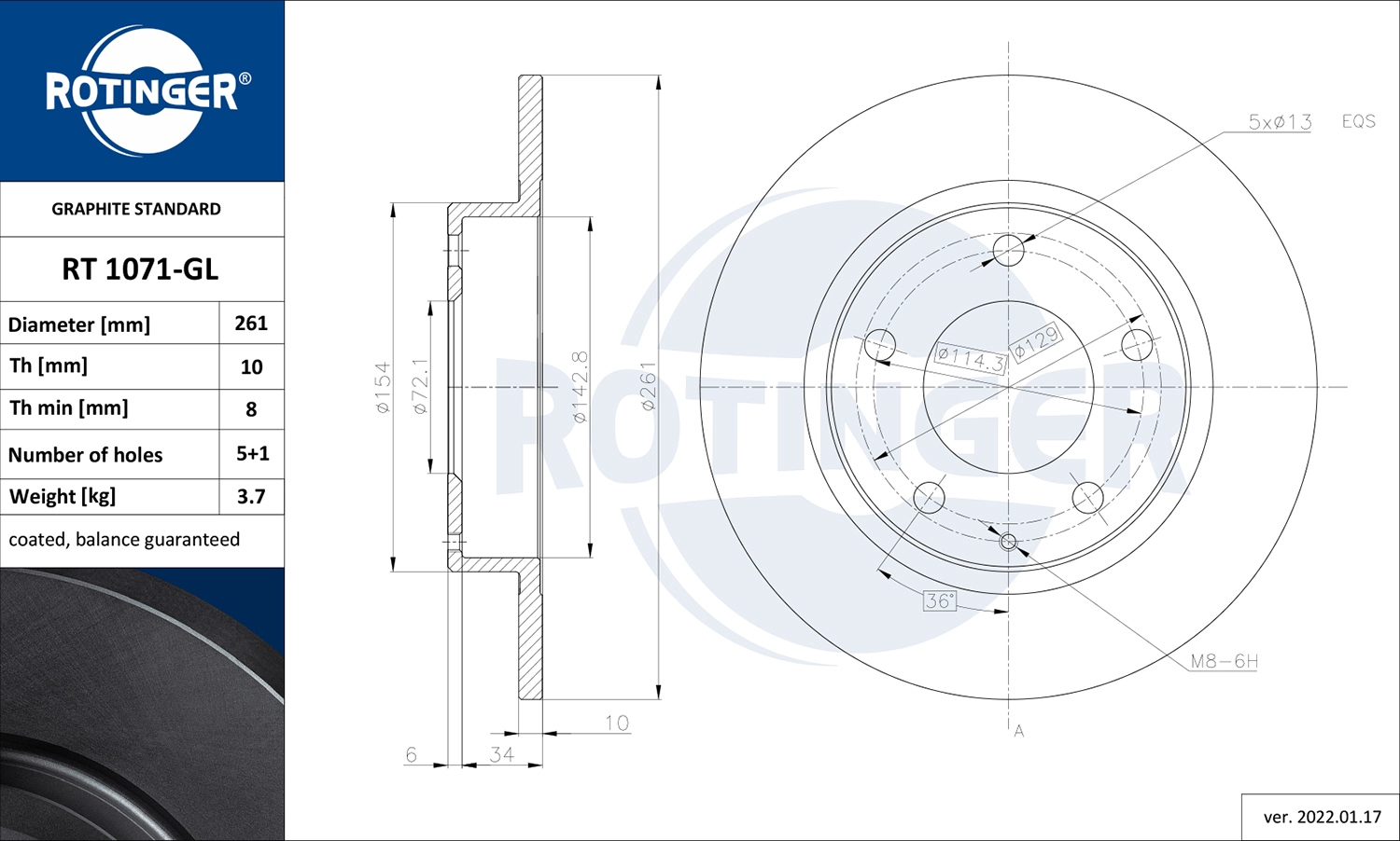 Тормозной диск graphite line ROTINGER RT 1071-GL