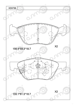 Комплект тормозных колодок дисковый тормоз ASIMCO KD0738