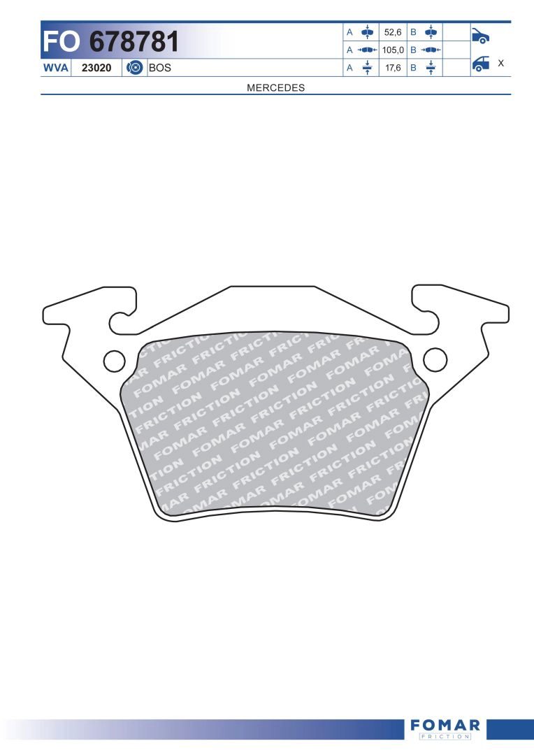 Комплект тормозных колодок дисковый тормоз FOMAR FRICTION FO 678781