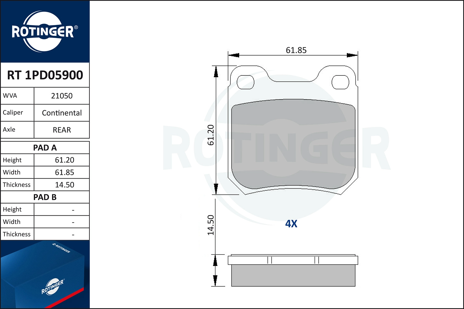 Комплект тормозных колодок дисковый тормоз ROTINGER RT 1PD05900