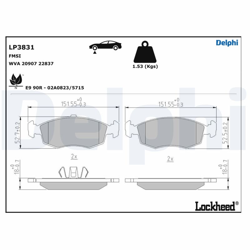 Комплект тормозных колодок дисковый тормоз DELPHI LP3831