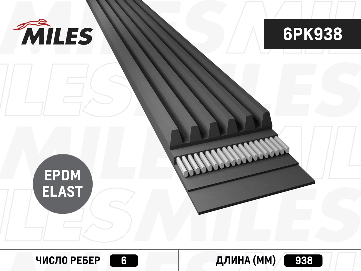 Поликлиновой ремень MILES 6PK938