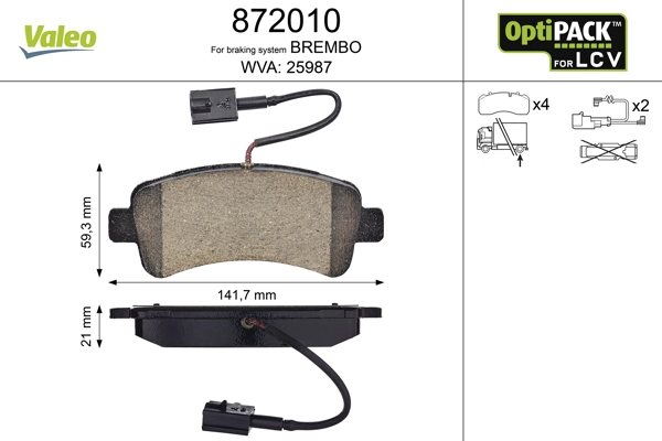 Комплект тормозных колодок дисковый тормоз optipack for lcv VALEO 872010