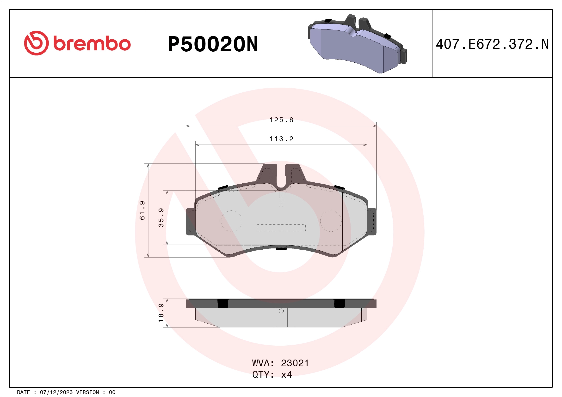 Комплект тормозных колодок дисковый тормоз prime line - ceramic BREMBO P50020N