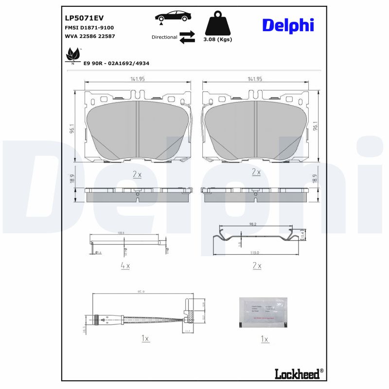 Комплект тормозных колодок дисковый тормоз DELPHI LP5071EV
