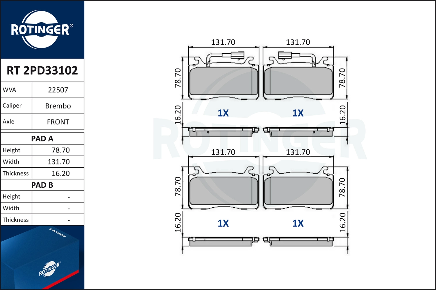 Комплект тормозных колодок дисковый тормоз ROTINGER RT 2PD33102