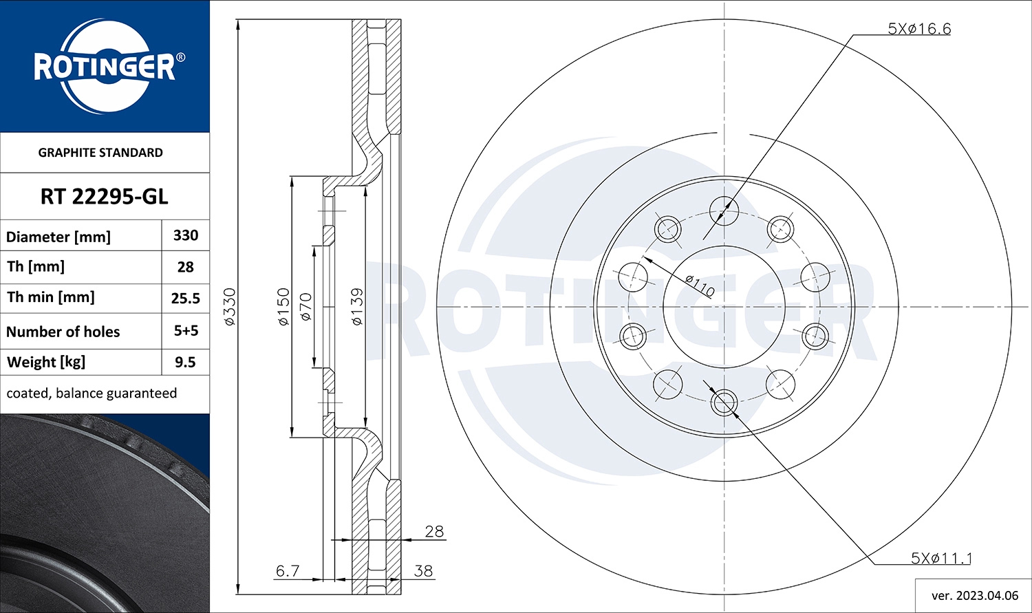 Тормозной диск graphite line ROTINGER RT 22295-GL