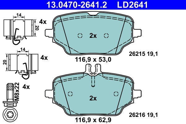 Комплект тормозных колодок дисковый тормоз ate ceramic ATE 13.0470-2641.2