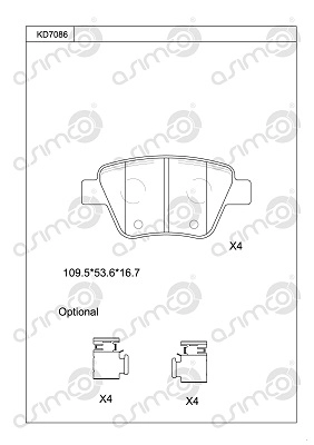 Комплект тормозных колодок дисковый тормоз ASIMCO KD7086