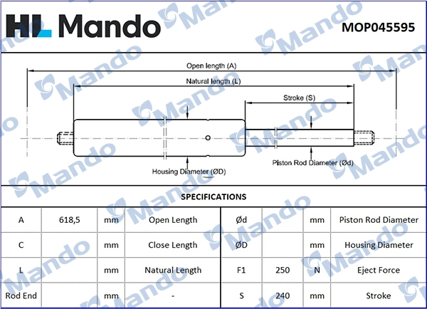 Газовая пружина капот MANDO MOP045595