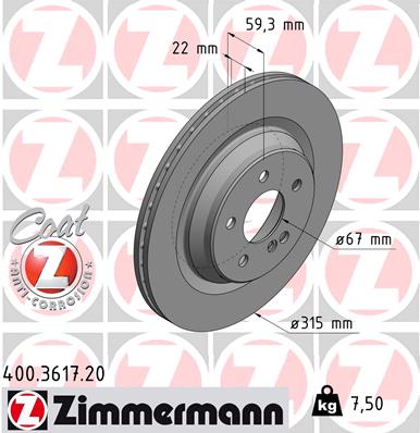 Тормозной диск coat z ZIMMERMANN 400.3617.20