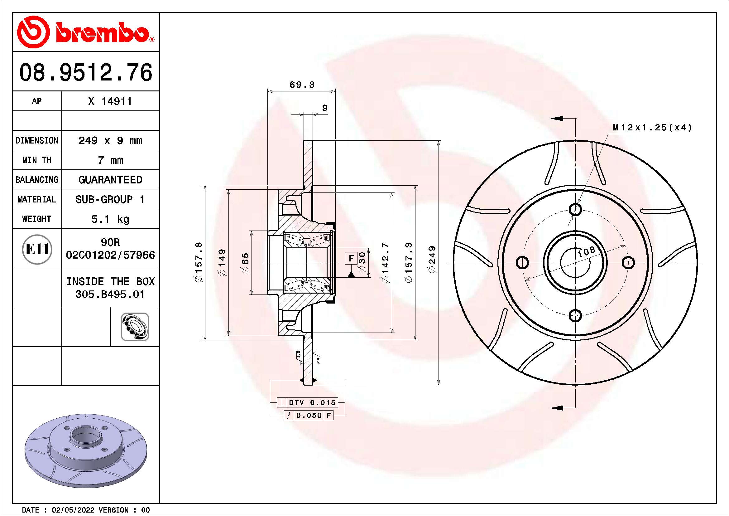 Тормозной диск xtra line - max BREMBO 08.9512.76