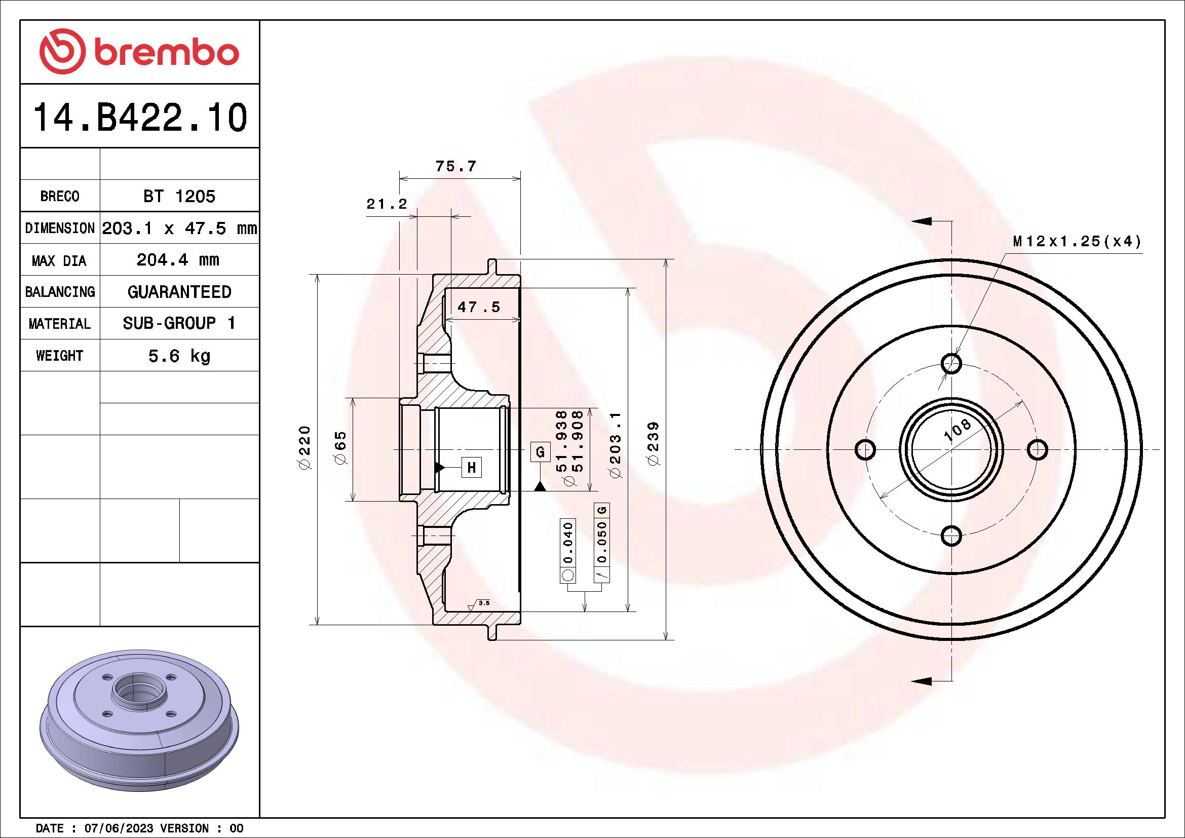 Тормозной барабан essential line BREMBO 14.B422.10