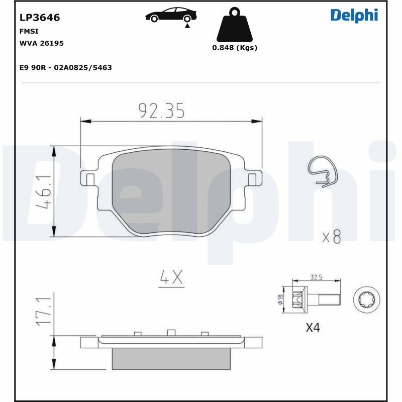 Комплект тормозных колодок дисковый тормоз DELPHI LP3646