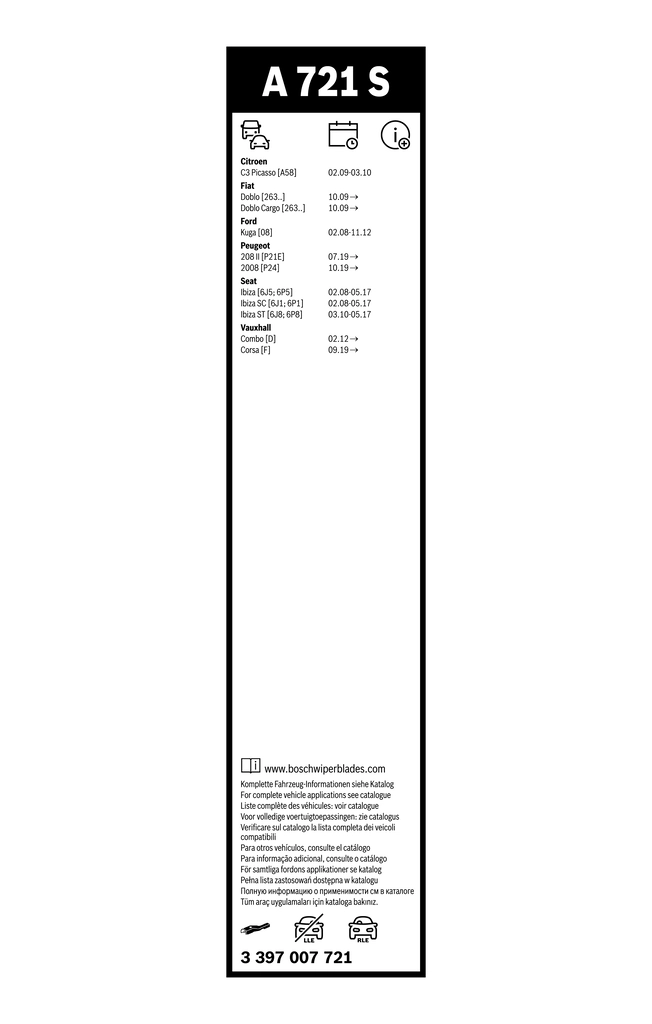 Щетка стеклоочистителя aerotwin BOSCH 3 397 007 721