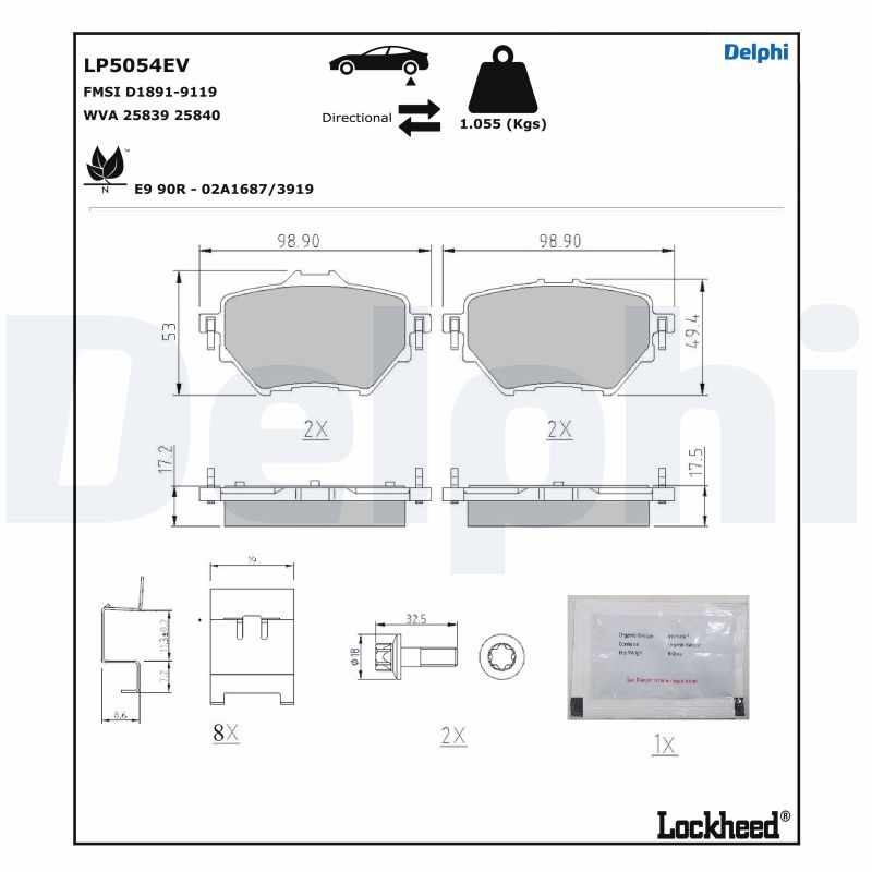 Комплект тормозных колодок дисковый тормоз DELPHI LP5054EV