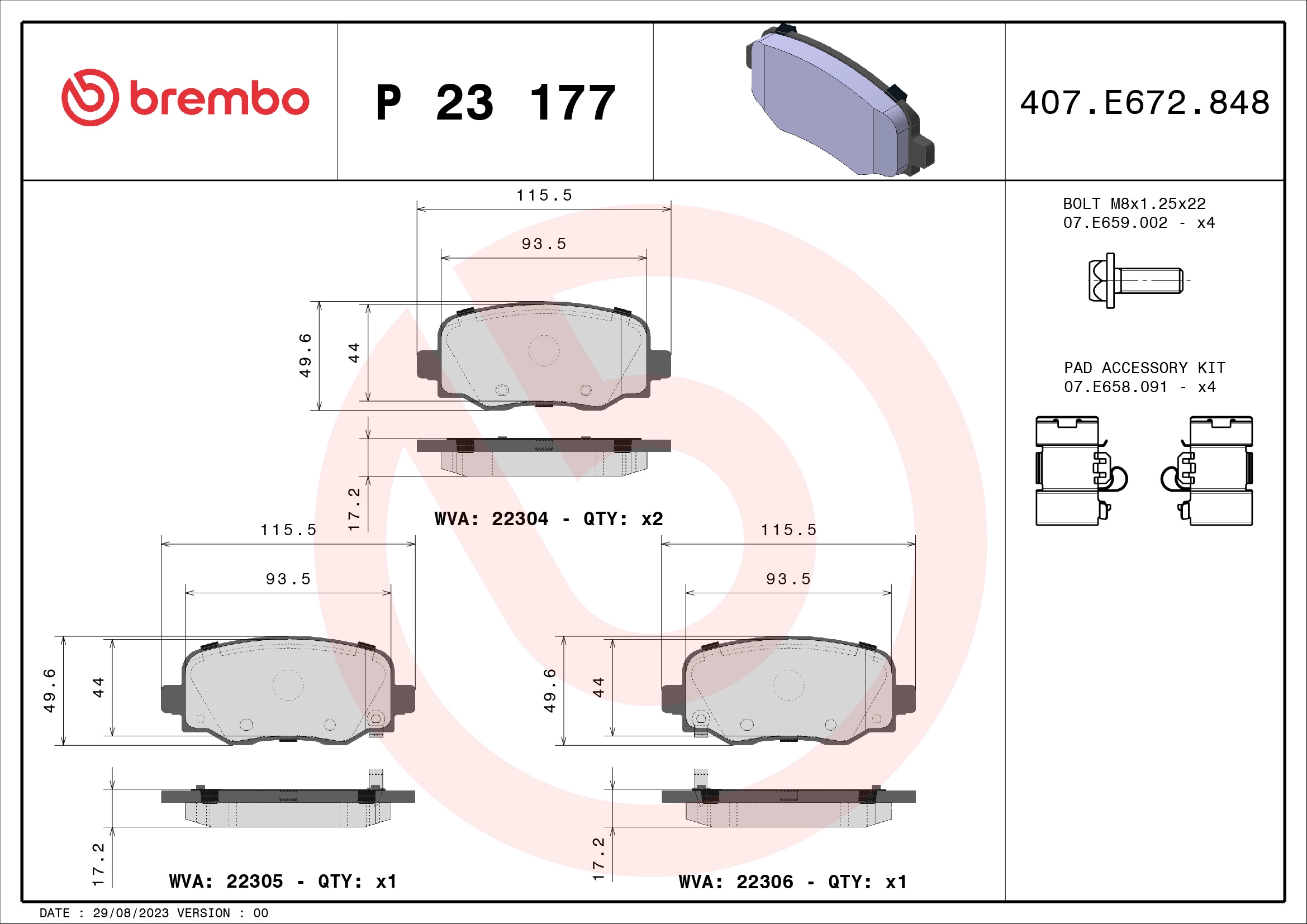 Комплект тормозных колодок дисковый тормоз xtra line BREMBO P 23 177X