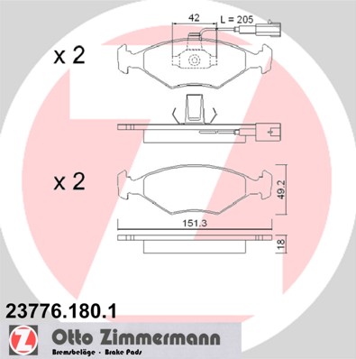 Комплект тормозных колодок дисковый тормоз ZIMMERMANN 23776.180.1