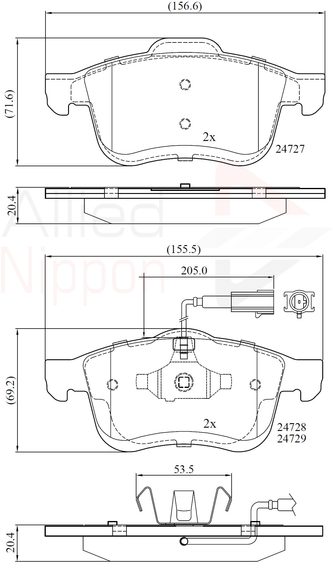 Комплект тормозных колодок дисковый тормоз anl braking ALLIED NIPPON ADB12032