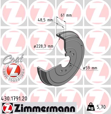 Тормозной барабан coat z ZIMMERMANN 430.1791.20