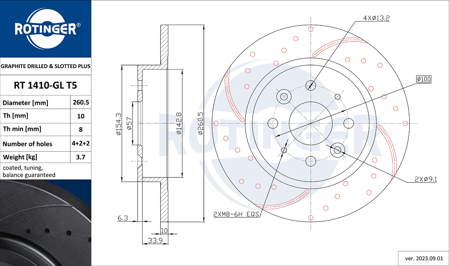 Тормозной диск graphite drilled slotted plus ROTINGER RT 1410-GL T5