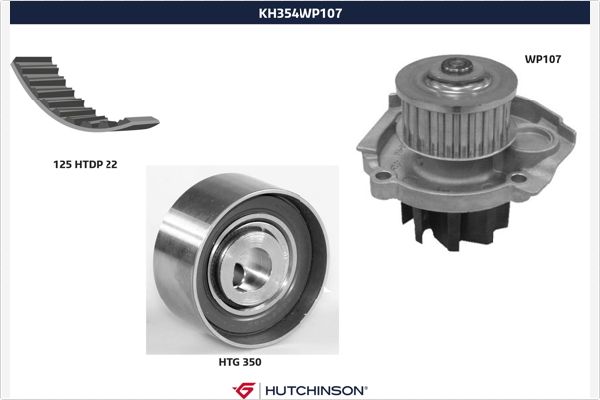 Водяной насос + комплект зубчатого ремня HUTCHINSON KH 354WP107