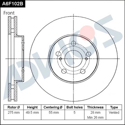 Тормозной диск ADVICS A6F102B
