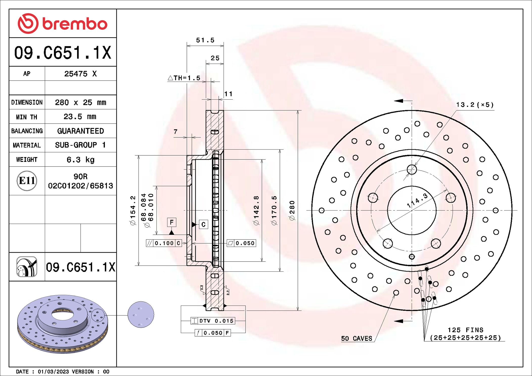 Тормозной диск xtra line - xtra BREMBO 09.C651.1X