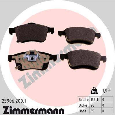 Комплект тормозных колодок дисковый тормоз ZIMMERMANN 25906.200.1