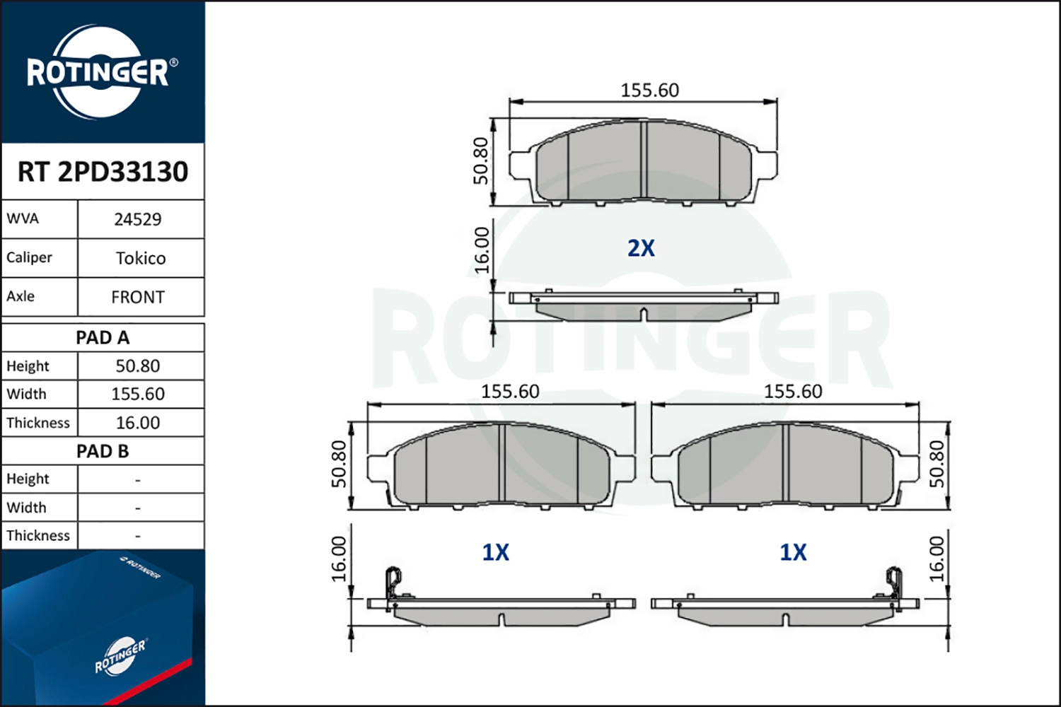 Комплект тормозных колодок дисковый тормоз ROTINGER RT 2PD33130