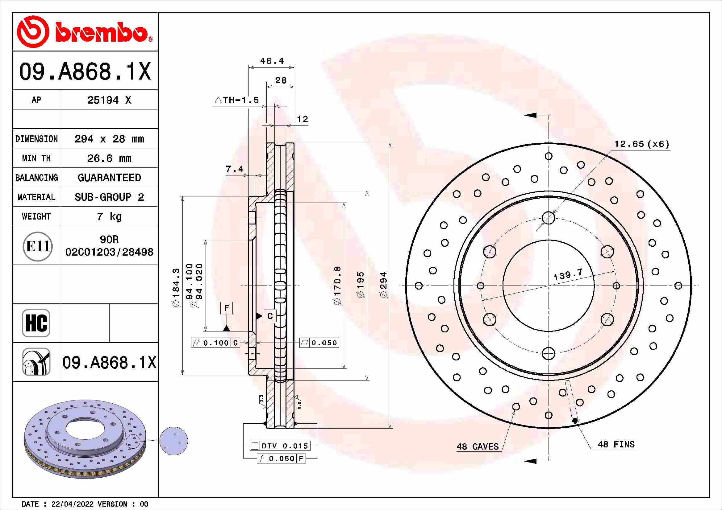 Тормозной диск xtra line - xtra BREMBO 09.A868.1X