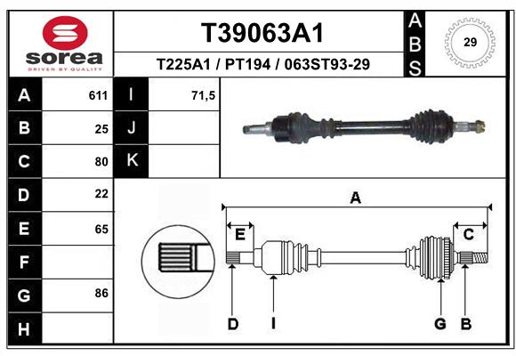 Приводной вал EAI T39063A1