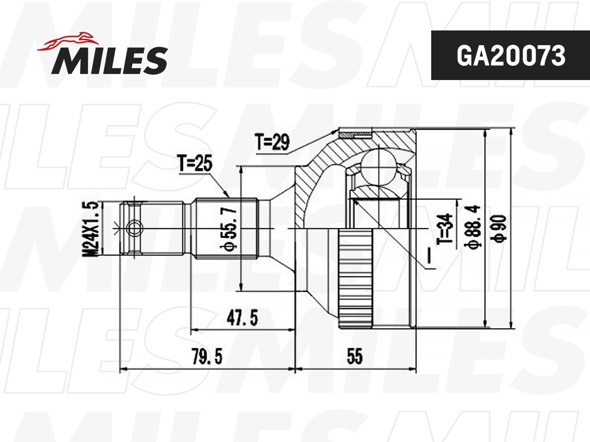 Шарнирный комплект приводной вал MILES GA20073